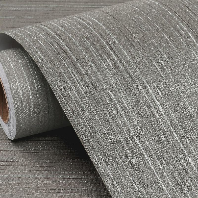 Photo 1 of FunStick Thick Grey Grasscloth Wallpaper Peel and Stick Textured Faux Grasscloth Peel and Stick Wallpaper Grey Fabric Contact Paper for Cabinets Removable Grey Wall Paper for Bedroom Walls 12"x200"