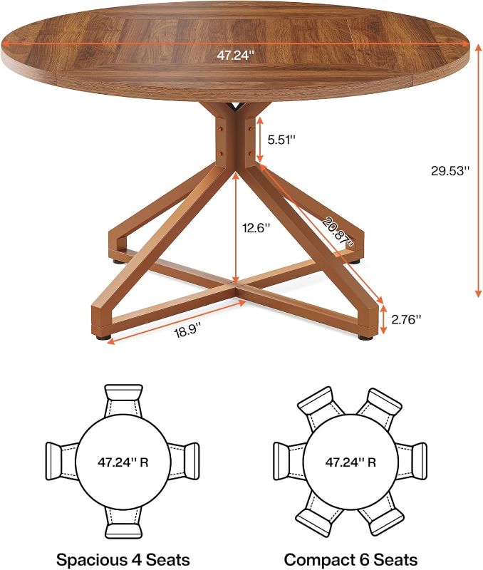 Photo 1 of ***see notes***Tribesigns Round Dining Table for 4-6 People, 47-Inch Circle Kitchen Table Dining Room Table with Metal Pedestal Base, Wood Dinner Table for Dining Room, Kitchen, Living Room(Only Table)