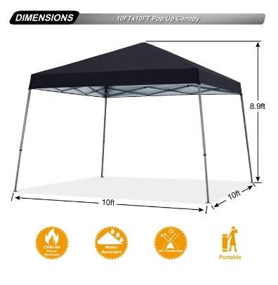 Photo 1 of ABCCANOPY 10ft x 10ft Base/8ft x 8ft Top Outdoor Pop Up Slanted Leg Canopy Tent,Black
