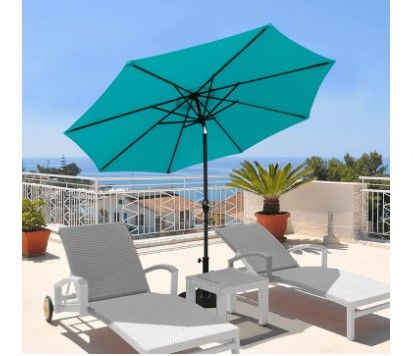 Photo 1 of Lacoo 9' Blue Patio Umbrella Outdoor Market Table Umbrella with Push Button Tilt, 8 Sturdy Ribs

*** New, factory sealed.