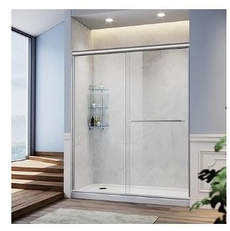 Photo 1 of 60 in.W x 72 in.H Semi-Frameless Shower Door, DoubleSliding Glass Shower Door, 1/4" Clear Glass Shower Enclosure, white finish

