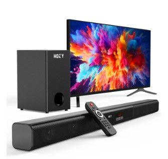 Photo 1 of 60W Sound Bars for TV with Subwoofer, 2.1 Deep Bass Small Soundbar Monitor Speaker Home Theater Surround System PC Gaming Bluetooth/AUX/Optical Connection, Wall Mountable

***new, factory sealed.