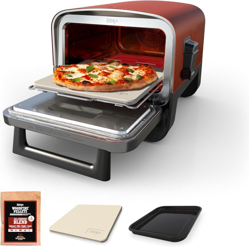 Photo 1 of ***NOT IN ORGINAL PACKAGING****Ninja Woodfire Outdoor Pizza Oven, 8-in-1 Portable Electric Roaster Oven, Heats up to 700°F, 5 Artisan Pizza Settings, Integrated BBQ Smoker Box, Includes Flavored Wood Pellets, Terracotta Red

***NEW