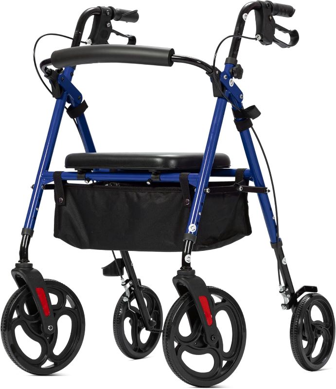 Photo 1 of ELENKER Rollator Walker with 10” Wheels, Sponge Padded Seat and Backrest, Fully Adjustment Frame for Seniors, Blue
