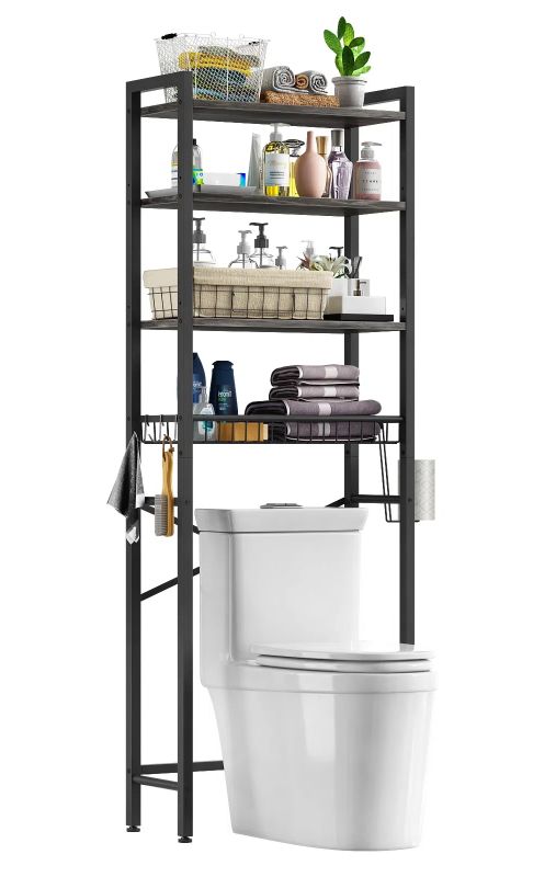 Photo 1 of Biemlerfn Over The Toilet Storage Shelf, 4-Tier Wooden Bathroom Organizer Adjustable Saver Space Rack with Toilet Paper Holder, Oak Gray


**new, factory saealed.