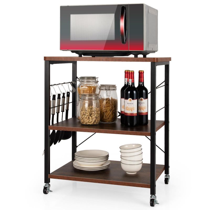 Photo 1 of Giantex 3-Layer Microwave Stand Bakers Rack, Kitchen Rolling Cart with 4 Universal Wheels and 10 Removable Hooks, Coffee Cart Shelf Organizer for Kitchen, Living Room, Entryway


***new, factory sealed.
stock photo is for reference only