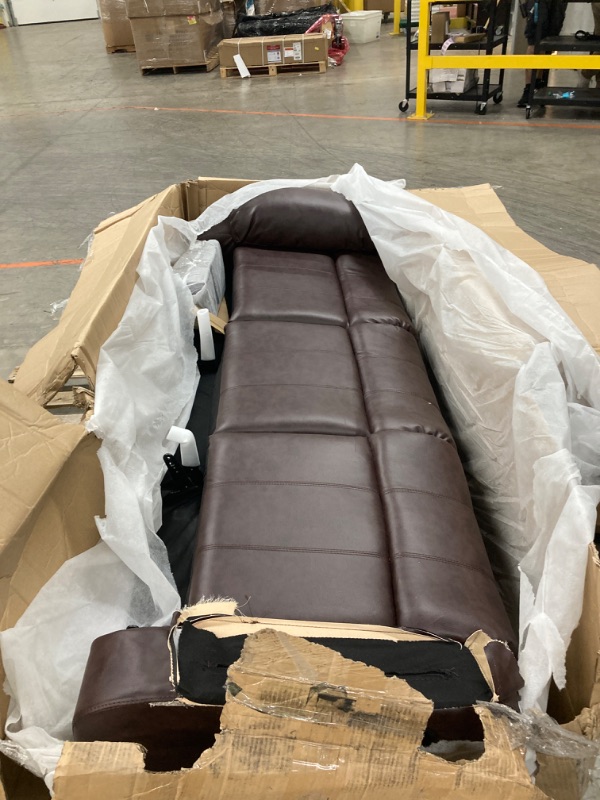 Photo 3 of Homelegance Resonance 83" Bonded Leather Double Reclining Sofa, Brown. (***Major Damage. Damage shown in pictures***)