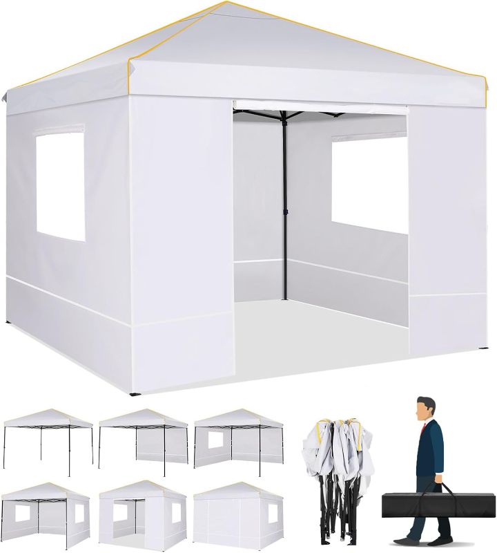 Photo 1 of (*** BROKEN POST ***)10x10 Canopy Tent with Sidewalls and Mesh Windows 2.0,10x10 Pop up Tent for Parties,Commercial Instant Canopies with Heavy Duty Bag,Alishebuy White Gazebo for Outdoor Activities