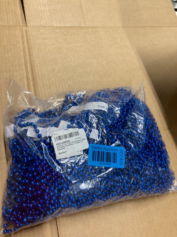 Photo 2 of 33 inch 07mm Round Metallic Royal Blue Mardi Gras Beads - 6 Dozen (72 Necklaces)