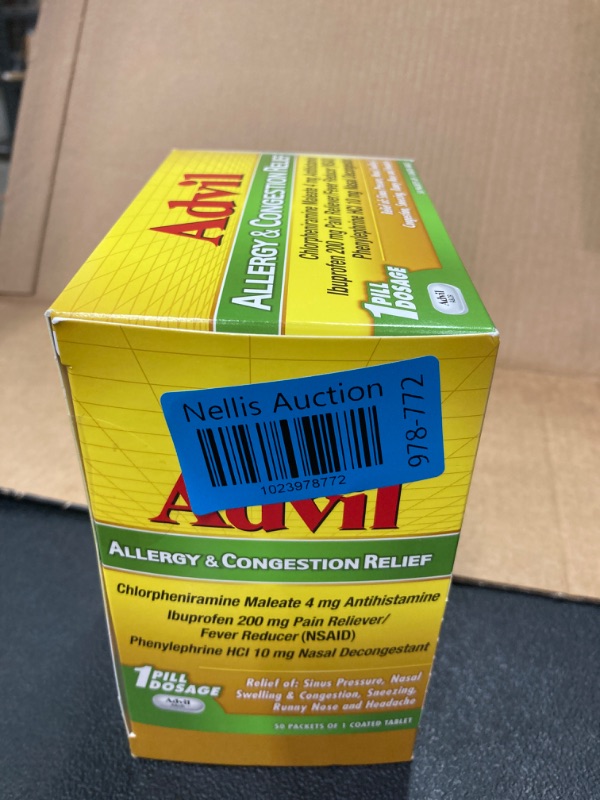 Photo 2 of Advil Allergy Congestion Relief, Pain Fever Reducer (50 ct.), exp 11/24