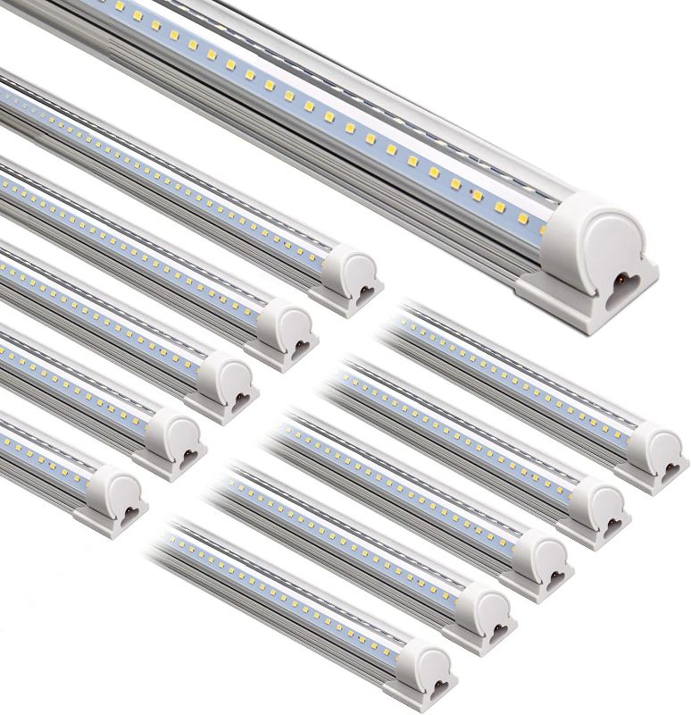 Photo 1 of arrina LED Shop Light, 8FT 72W 9000LM 5000K, Daylight White, V Shape, Clear Cover, Hight Output, Linkable , T8 LED Tube Lights, for Garage 8 Foot with Plug (Pack of 10)