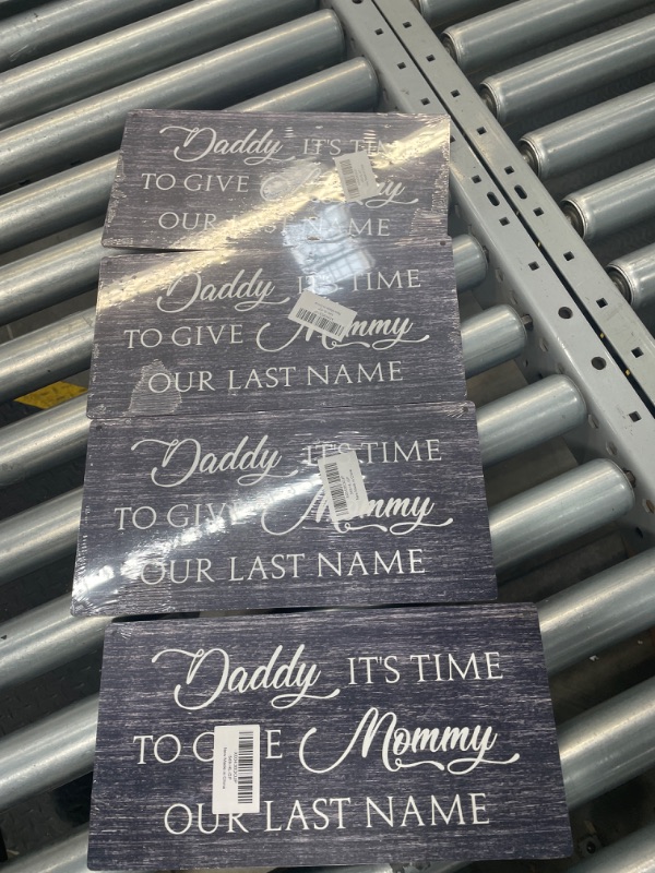 Photo 2 of (4 Pack Bundle) Daddy It’s Time to Give Mommy Our Last Name Door Wood Sign Plaque Gift for Wedding Ring Bearer, Ring Bearer Sign Wooden Hanging Sign with Twine, Home Farmhouse Rustic Wedding Decor - 023