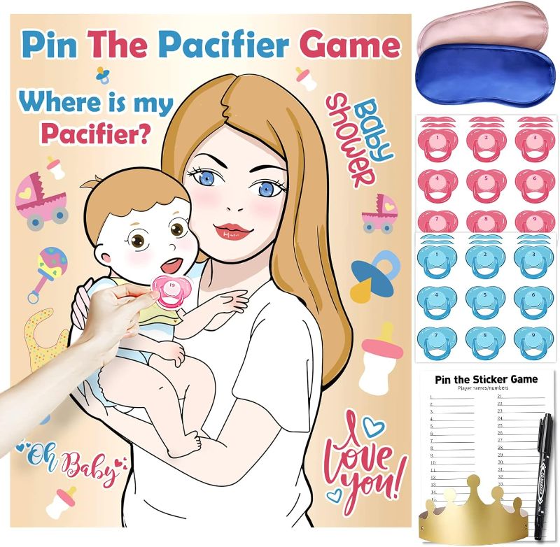 Photo 1 of (3 Pack Bundle) Pin The Pacifier on The Baby Game, Baby Shower Games, Hilarious Baby Shower Games for Girl Boy, Gender Reveal Games for Kids