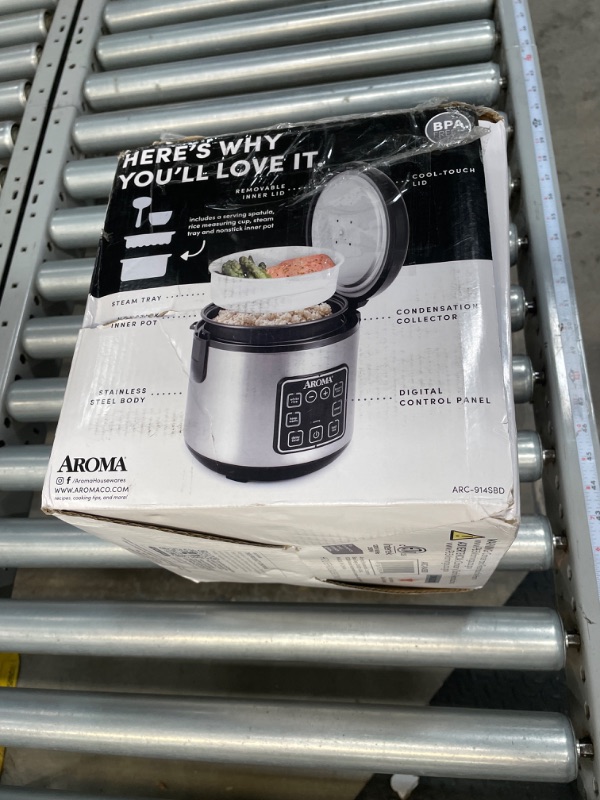 Photo 1 of AROMA Digital Rice Cooker, 4-Cup (Uncooked) / 8-Cup (Cooked), Steamer, Grain Cooker, Multicooker, 2 Qt, Stainless Steel Exterior, ARC-914SBD 4 Cup Uncooked / 8 Cup Cooked