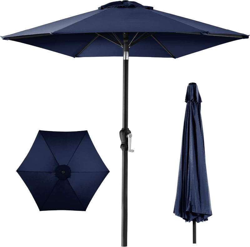 Photo 1 of 10ft Outdoor Steel Polyester Market Patio Umbrella w/Crank, Easy Push Button, Tilt, Table Compatible - Navy Blue