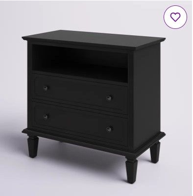 Photo 1 of 2-Drawer Nightstand with Built-In Outlets and Solid Wood Legs (Set of 1)