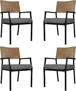 Photo 1 of ***(GREY WICKER BACK, POWDER COATED FRAME)***
Grand patio Outdoor Dining Chair Set of 4, 4 Pieces Patio Dining Chairs, Stackable Wicker Outdoor Chairs with Cushions Armrest for Restaurant, Outdoor, Garden, Porch, Lawn and Poolside