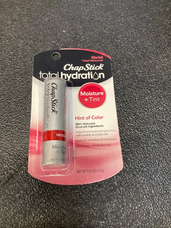 Photo 1 of ChapStick Total Hydration Moisture + Tint Merlot Tinted Lip Balm Tube, Merlot Tinted ChapStick for Lip Care - 0.12 Oz Merlot Tube