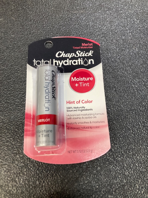 Photo 2 of ChapStick Total Hydration Moisture + Tint Merlot Tinted Lip Balm Tube, Merlot Tinted ChapStick for Lip Care - 0.12 Oz Merlot Tube