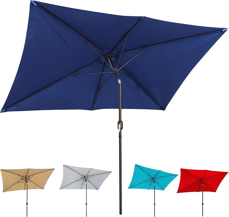 Photo 1 of Blissun 10' Rectangular Patio Umbrella Outdoor Market Table Umbrella with Push Button Tilt and Crank (Navy Blue)