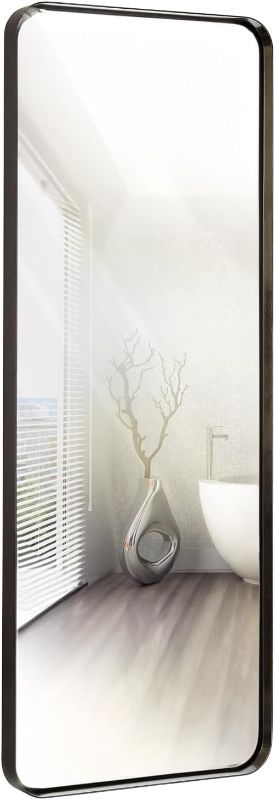 Photo 1 of 
Hamilton Hills 18x48 inch Metal Black Frame Mirror for Bathroom | Brushed Rectangular Tall Rounded Corner Vanity | 2" Deep Set Design Wall Mirrors...