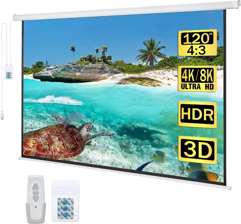 Photo 1 of 120" Motorized Projector Screen Electric Diagonal Automatic Projection 4:3 HD Movies Screen for Home Theater Presentation Education Outdoor Indoor..