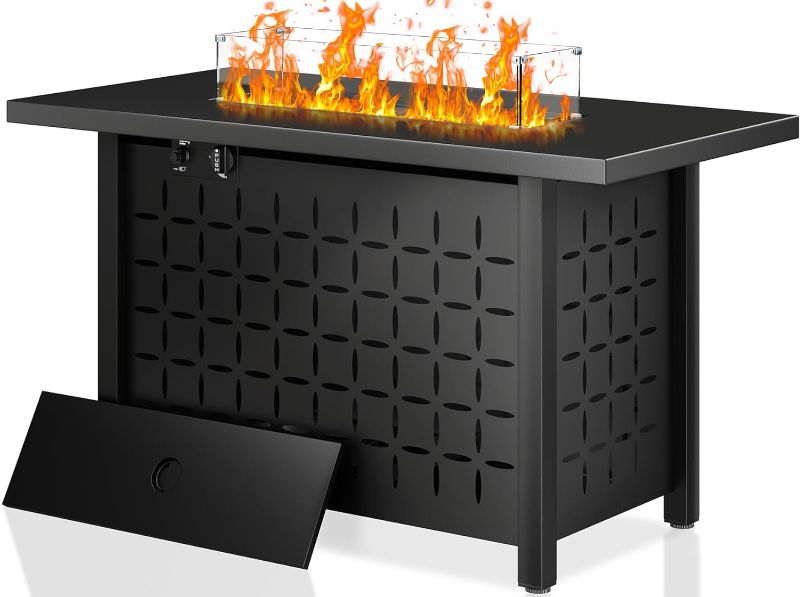 Photo 1 of 43 Inch Fire Pit, 50,000 BTU Outdoor Propane Fire Table, Outdoor Steel Propane Fire Pit with Lid and Lava Rock for Garden, Yard, Camping, Pool Use, Black