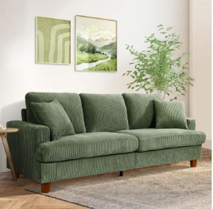 Photo 1 of 87" Corduroy Sofa,3 Seater Sofa with Extra Deep Seats,Neche Comfy Upholstered Couch for Living Room,2 Pillows,Green