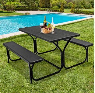 Photo 1 of Costway Picnic Table Bench Set Outdoor Backyard Iron Patio Garden Party Dining All Weather Black