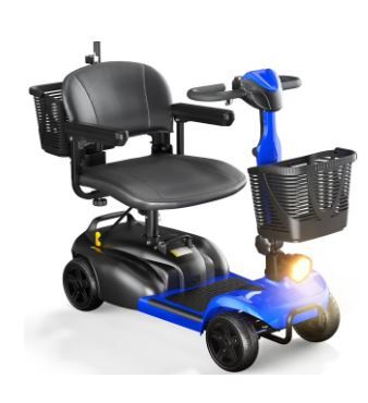 Photo 1 of ***FACTORY SEALED*** SACVON 4 Wheels Mobility Scooter with Cane Holder for Seniors, Electric Folding Wheelchair Device for Travel, Blue