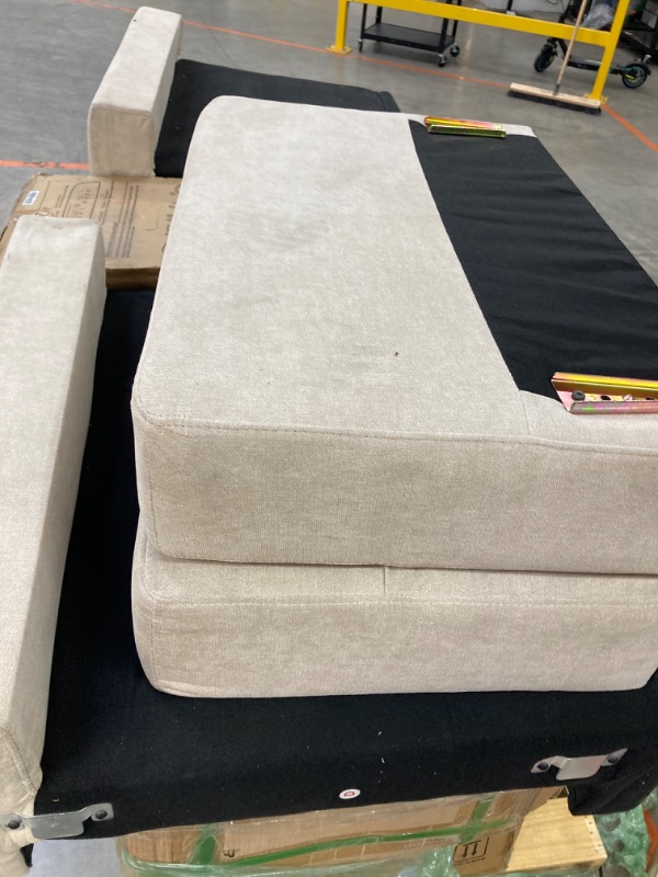 Photo 1 of ***SEE COMMENTS***CHIC HOUSE Corduroy Sectional Couch with Ottoman Chaise, L Shaped 4-seat Sofa for Living Room, Apartment, Lounge, Modern Armrest Neck Support Furniture L-shaped with Headrest Beige