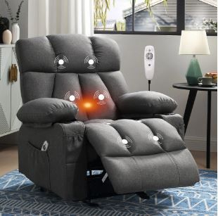 Photo 1 of JONPONY Manual Recliner Chair with Heat Therapy and Massage Function, Heavy Duty Reclining Mechanism Massage Chair, Elderly Single Rocker Sofa with Cup Holders for Bedroom Home Theater,Grey