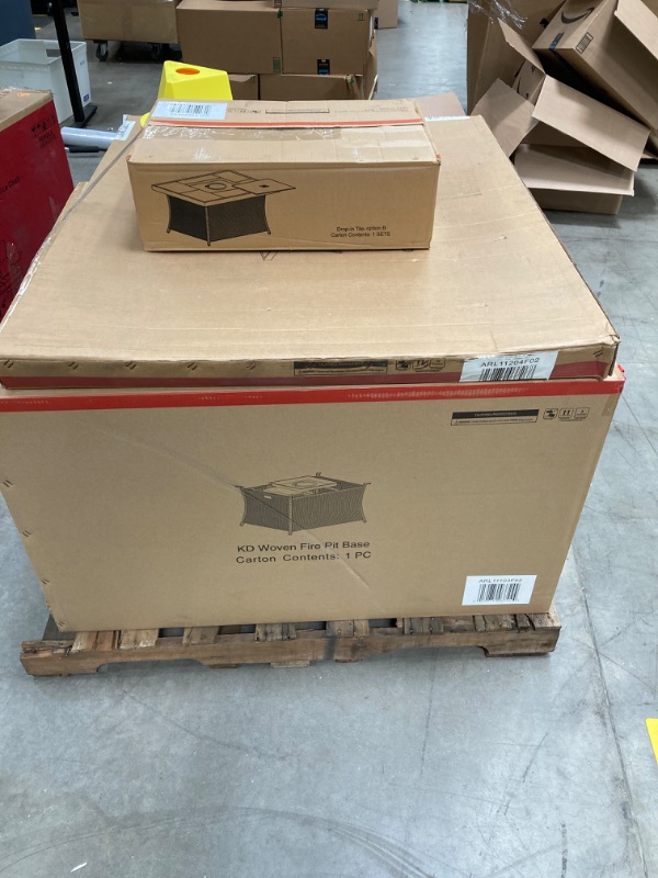 Photo 2 of ***FACTORY SEALED***
***3 BOXES***
9.8 in. Aluminum Fire Pit in Woven Brown Wicker with Wood Grain Tile Top (3 pieces sold as whole set)