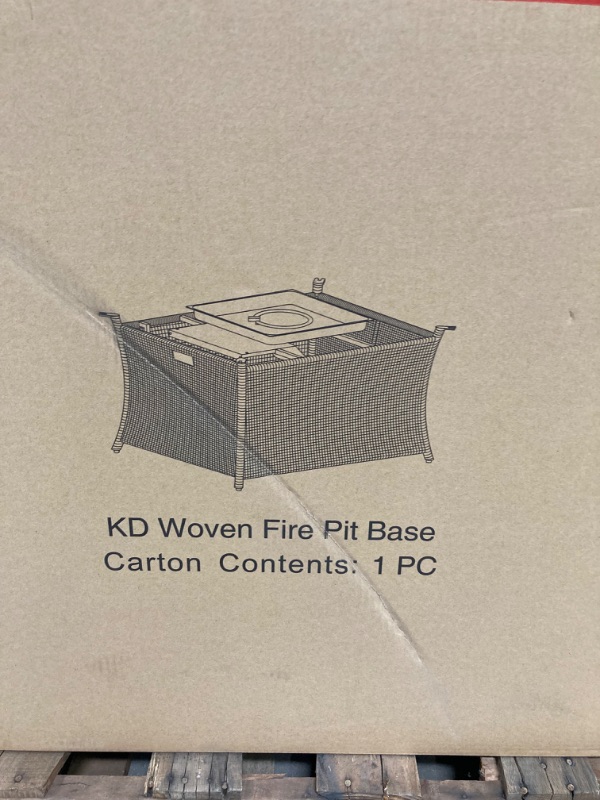 Photo 3 of ***FACTORY SEALED***9.8 in. Aluminum Fire Pit in Woven Brown Wicker with Wood Grain Tile Top (3 pieces sold as whole set)