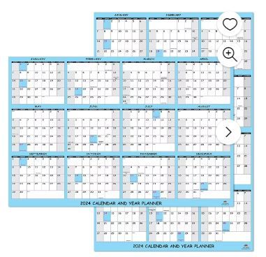 Photo 1 of 2024 Wall Calendar Large Wet & Dry Erase Laminated, Size 32" x 48", 12 Month Annual Yearly Wall Planner, Reversible, Horizontal/Vertical