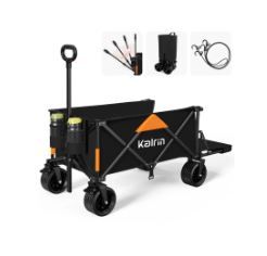 Photo 1 of ***SEE COMMENTS*** Kalrin Collapsible Beach Wagon Cart Heavy Duty 350lbs, Large Folding Garden Wagon Cart with Opened Tailgate and All-Terrain Wheels, Black