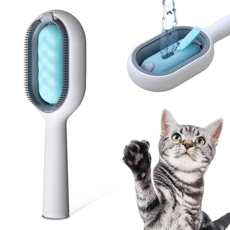 Photo 1 of 4 pack of 3-in-1 Pet Grooming Tool: Wet Brush with Water Tank, Hair Removal Comb, and Sticky Brush for Cats (Towels Not Included)