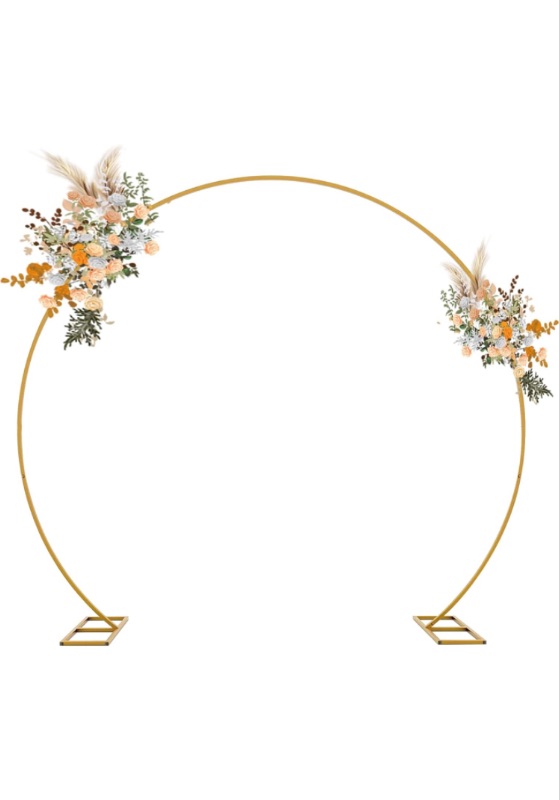 Photo 1 of 8FT Wedding Arch Round Backdrop Stand Gold Metal Circle Balloon Arch Frame Stand with Base for Wedding Ceremony Birthday Party Bridal Shower Anniversary Candy Tables Christmas Decoration