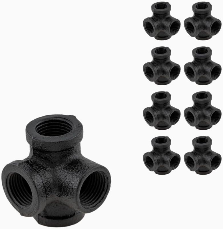 Photo 1 of (2 Pack Bundle) 3/4“ Tee, 4-Way, Black Satin, Malleable Iron Pipe Fitting for Home Decor projects; QTY 4