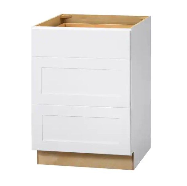 Photo 1 of Avondale 24 in. W x 24 in. D x 34.5 in. H Ready to Assemble Plywood Shaker Drawer Base Kitchen Cabinet in Alpine White