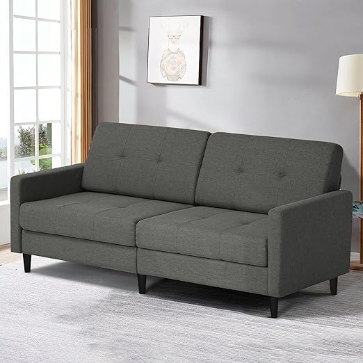 Photo 1 of ***ONLY ONE BOX, ONE SIDES ONLY***77” Linen Fabric Sofa Bed with Adjustable Backrests, Convertible Loveseat Sofa, Modern Sleeper Couch with Wooden Legs for Living Room, Bedroom, Dark Grey