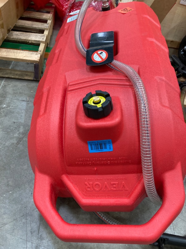 Photo 1 of ***PUMP HANDLE BROKEN, MISSING LEVER*** VEVOR 16 Gallon Fuel Caddy, 7.8 L/min, Portable Gas Storage Tank Container with Hand Pump Rubber Wheels, Fuel Transfer Storage Tank for Gasoline Diesel Machine Oil Car Mowers Tractor Boat Motorcycle Red Manual Pump