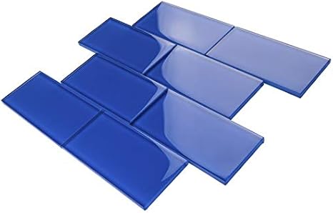 Photo 2 of Rainbow 3x6 Glass Subway Wall Tile for Bathroom Shower, Kitchen Backsplash, Accent Decor, Pool (5 Sq Ft (Box of 40 Pieces), Blue)