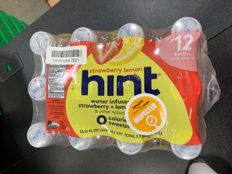 Photo 2 of Hint Water Strawberry Lemon, Pure Water Infused with Strawberry and Lemon, Zero Sugar, Zero Calories, Zero Sweeteners, Zero Preservatives, Zero Artificial Flavors,16 Ounce Bottles, (Pack of 12) Strawberry Lemon 16 Fl Oz (Pack of 12)