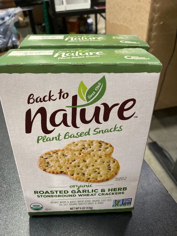 Photo 2 of Back to Nature Organic Stoneground Wheat Crackers, Roasted Garlic & Herb - Dairy Free, Non-GMO, Made with Whole Grains & Flax Seed, Delicious & Quality Snacks, 6 Ounce? Roasted Garlic & Herb 6 Ounce (Pack of 1)
2 pack bundle