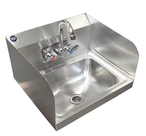 Photo 1 of 17 in. x 15 in. Commercial Stainless Steel Wall Mounted Hand Sink with Side Splash and Gooseneck Faucet. NSF Certified