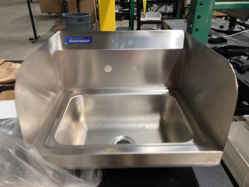 Photo 2 of 17 in. x 15 in. Commercial Stainless Steel Wall Mounted Hand Sink with Side Splash and Gooseneck Faucet. NSF Certified