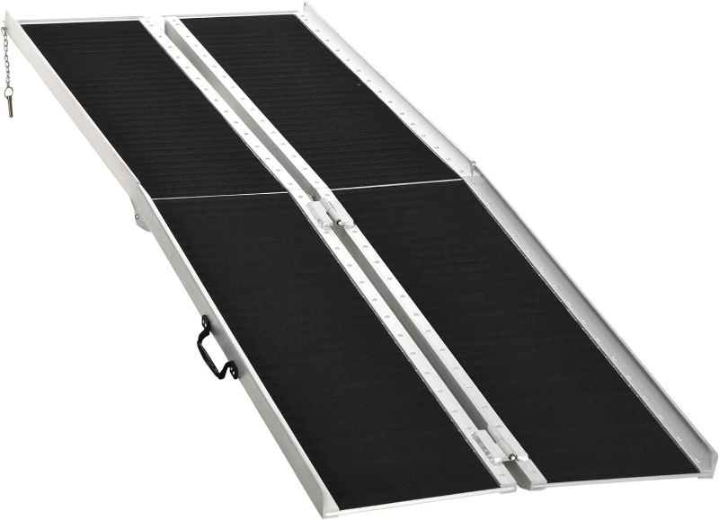 Photo 1 of 8 ft. Aluminum Portable Skidproof PVC Carpeted Folding Wheelchair Ramp