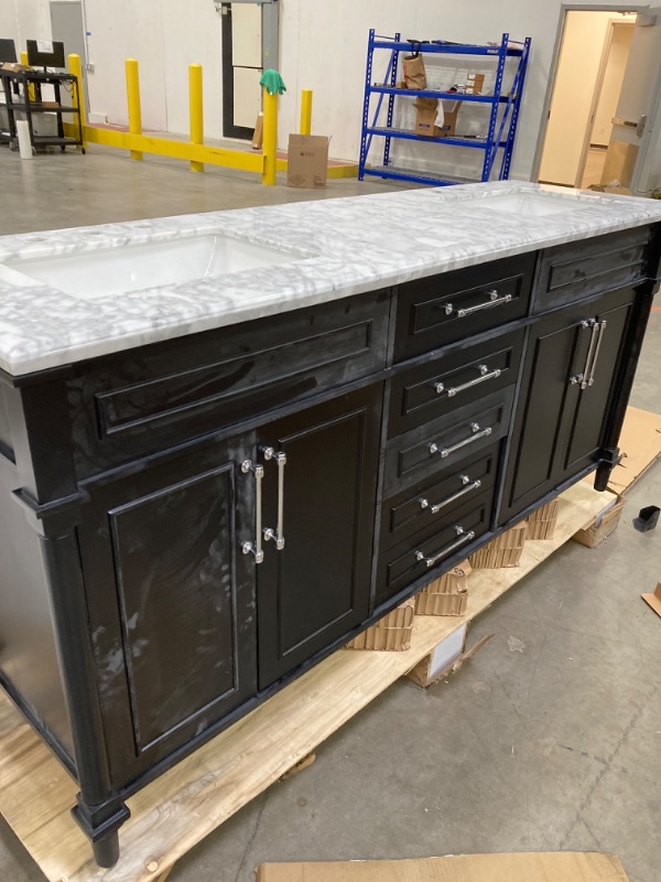 Photo 3 of Aberdeen 72 in. W x 22 in. D x 34.50 in. H Bath Vanity in Black with White Carrara Marble Top