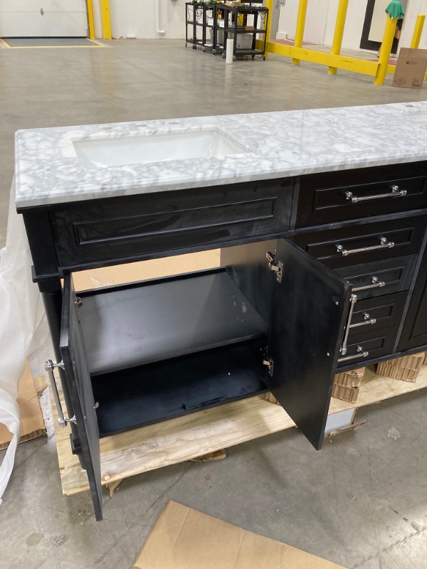 Photo 4 of Aberdeen 72 in. W x 22 in. D x 34.50 in. H Bath Vanity in Black with White Carrara Marble Top